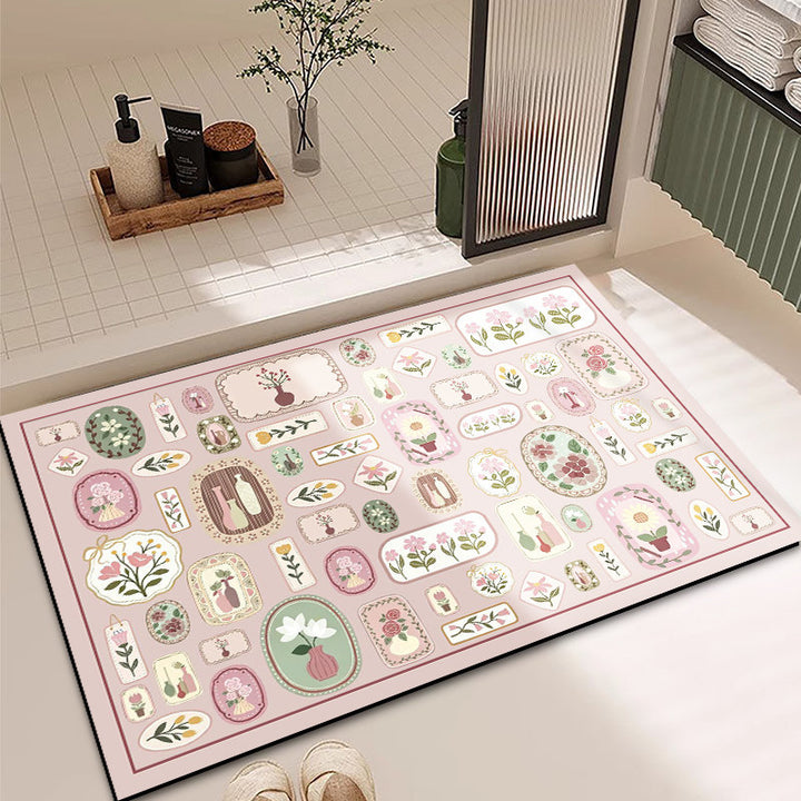Vibrant Floral Pattern Bath Mat