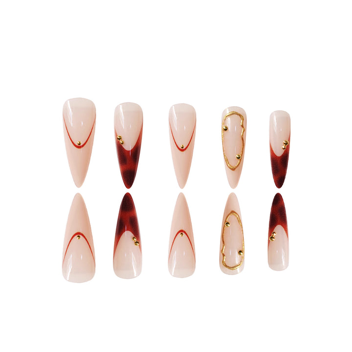 Stiletto Press-On Nail Art Set with Elegant Gold Accents Stornfield