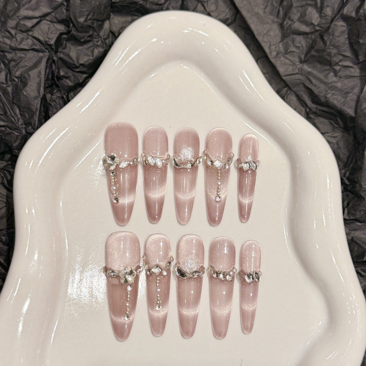 Glamorous Rhinestone-Decorated Press-On Nails
