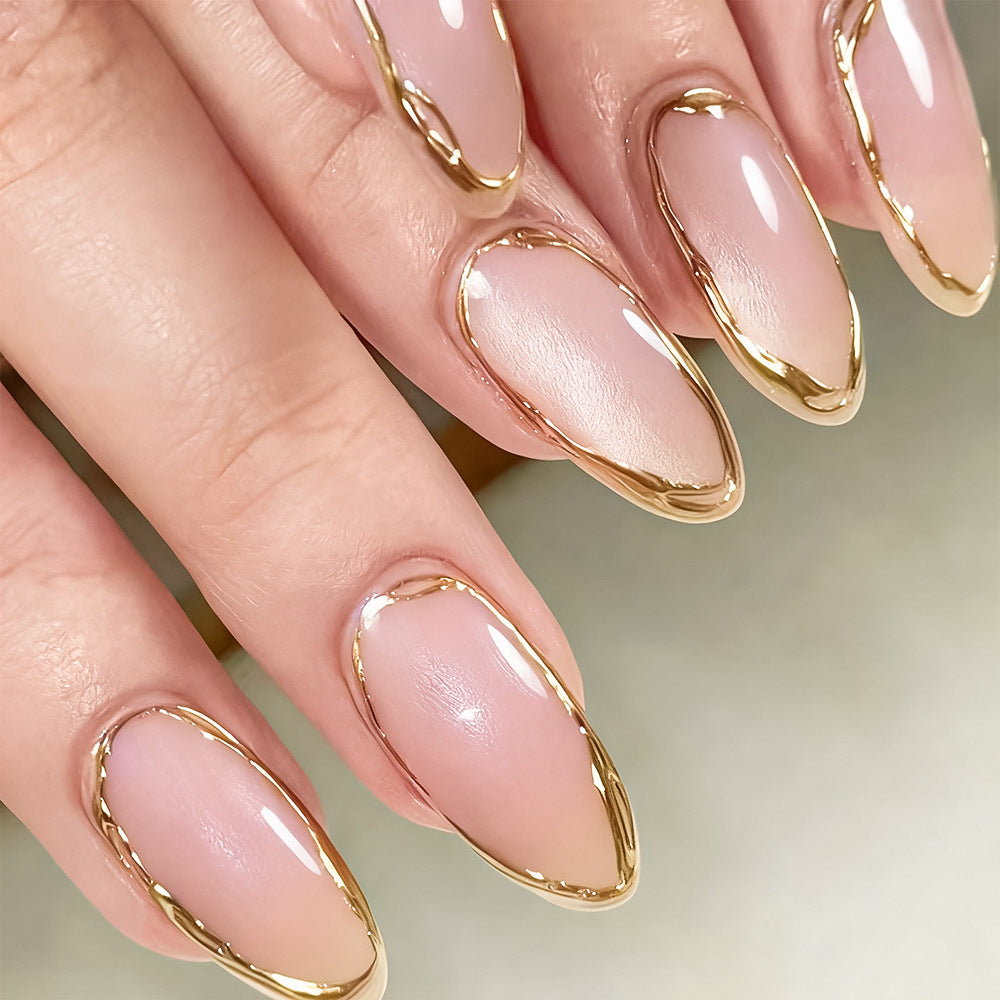 Chic Gold-Trimmed Gel Nail Set Stornfield