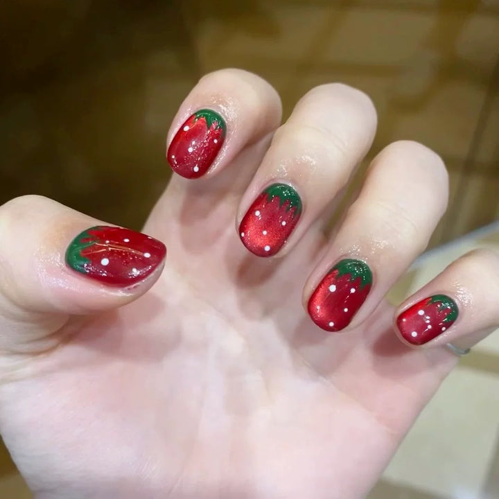 Creative Strawberry-Themed Press-On Nail Art Set