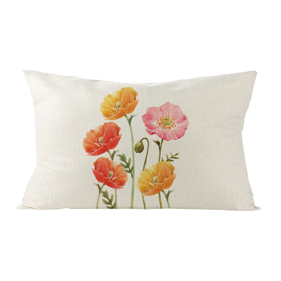 Botanical Watercolor Cotton-Linen Throw Pillow Cover