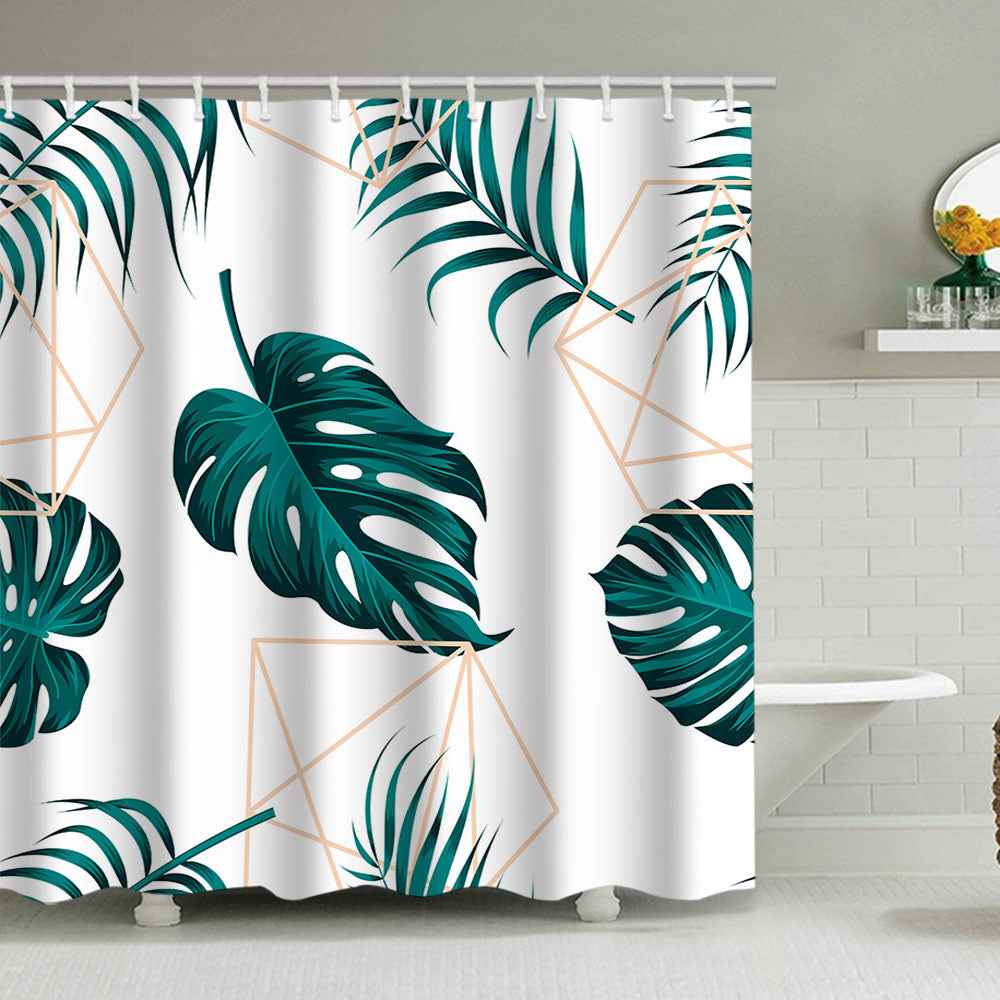 Tropical Leaf Print Shower Curtain Stornfield