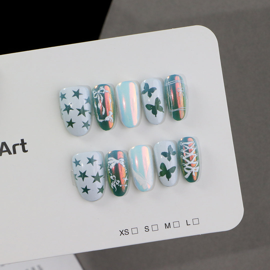 Decorative Press-On Nail Art Set with Butterfly and Star Designs Stornfield