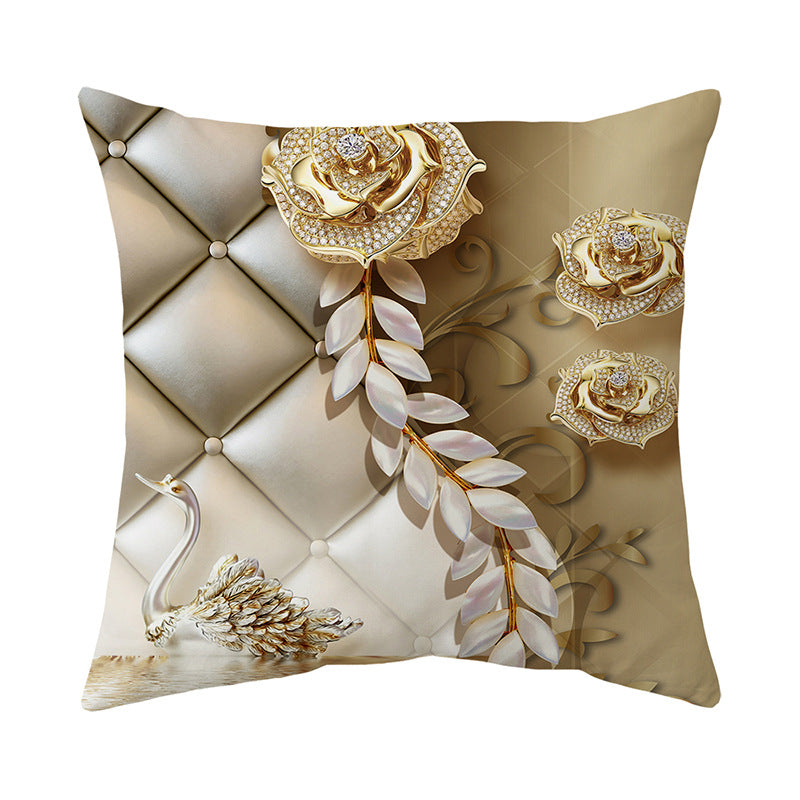 Luxurious Jeweled Floral Quilted-Texture Decorative Throw Pillow Cover