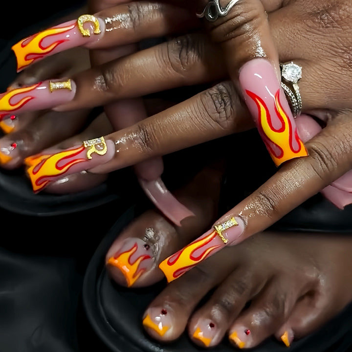 Flame-Patterned Press-On Nail Art Stornfield