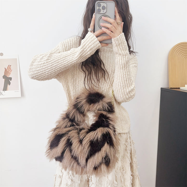 Textured Faux Fur Handheld Purse