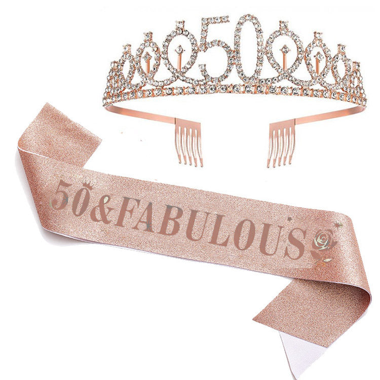 Women's Glittering Birthday Tiara Set with Sash Stornfield