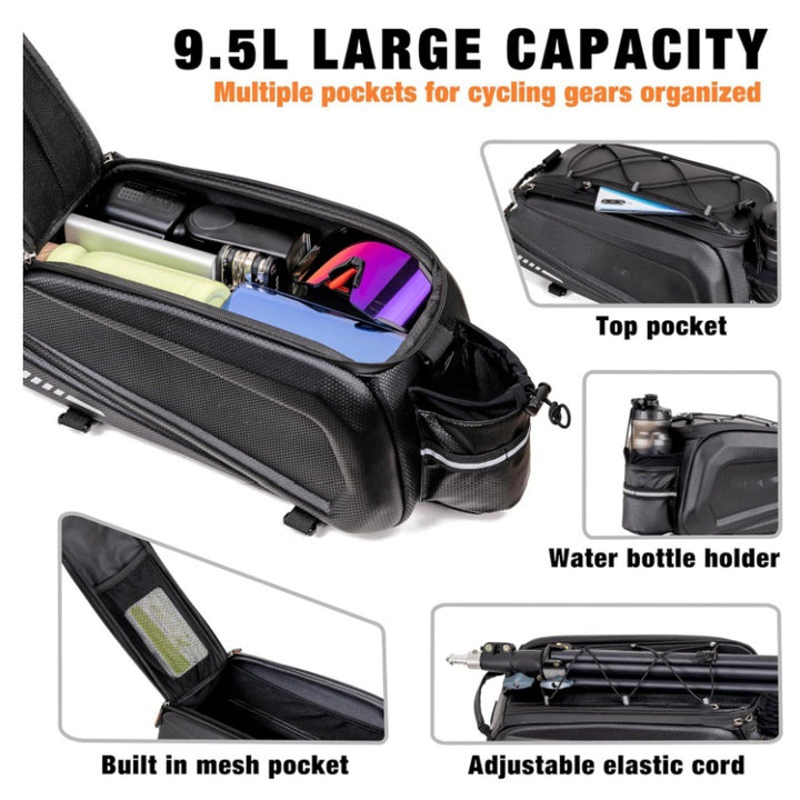 Bike luggage carrier bag with waterproof material and reflective elements Stornfield