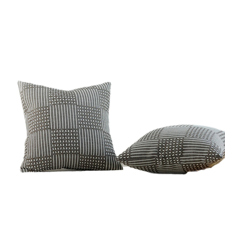 Stitched Geometric Cotton-Linen Square Throw Pillow Cover with Hidden Zipper