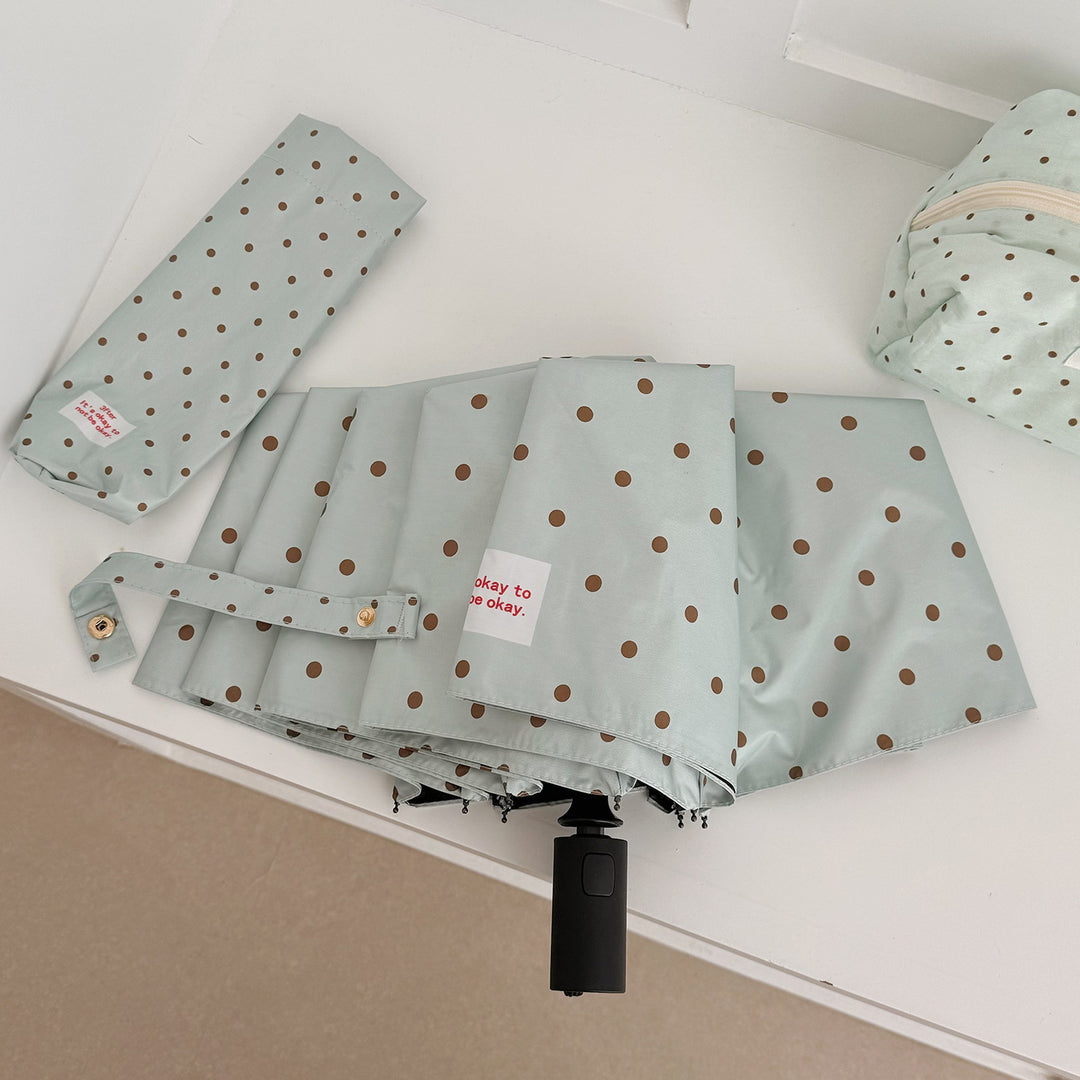 Women's Folding Umbrella with Practical Button Mechanism and Stylish Polka Dot Design Stornfield