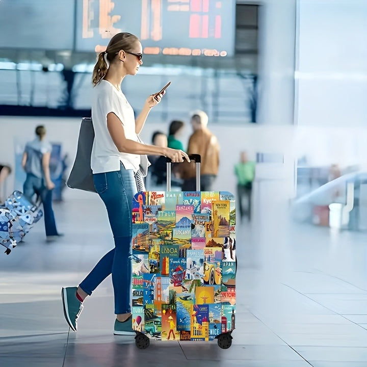 Women's Hard Shell Suitcase with Creative Travel Motif Stornfield