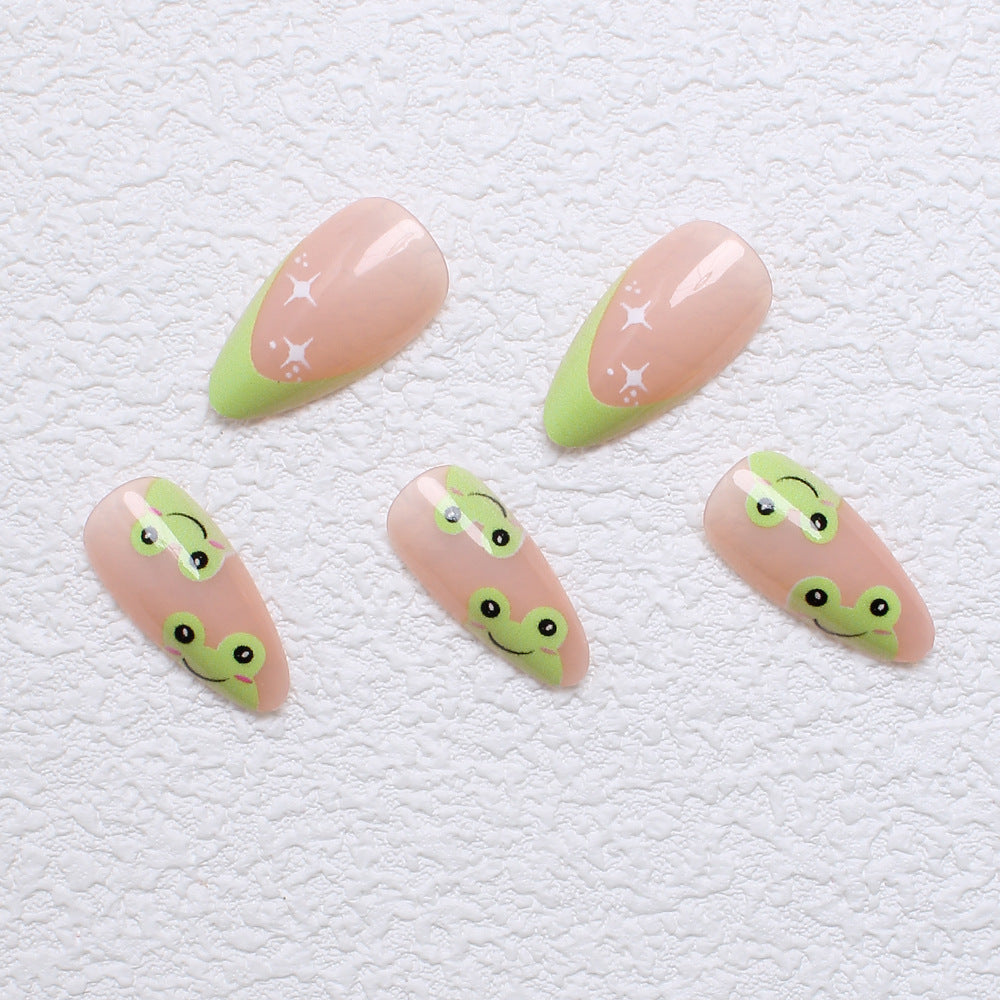 Artificial nail set with creative frog designs and playful accents Stornfield