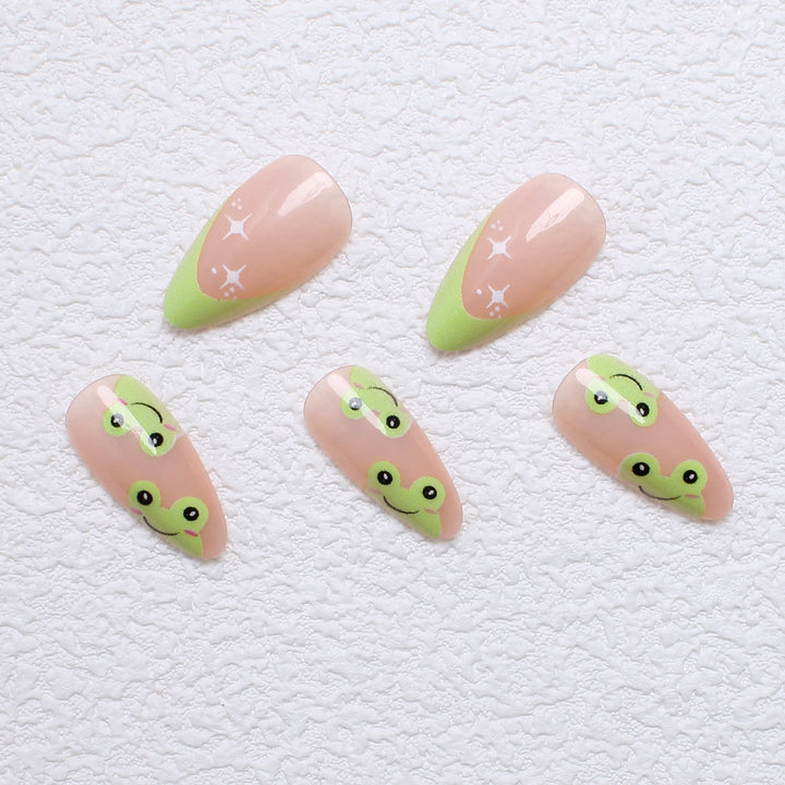 Artificial nail set with creative frog designs and playful accents Stornfield