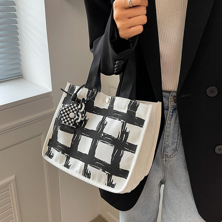 Modern Geometric Print Canvas Tote Bag