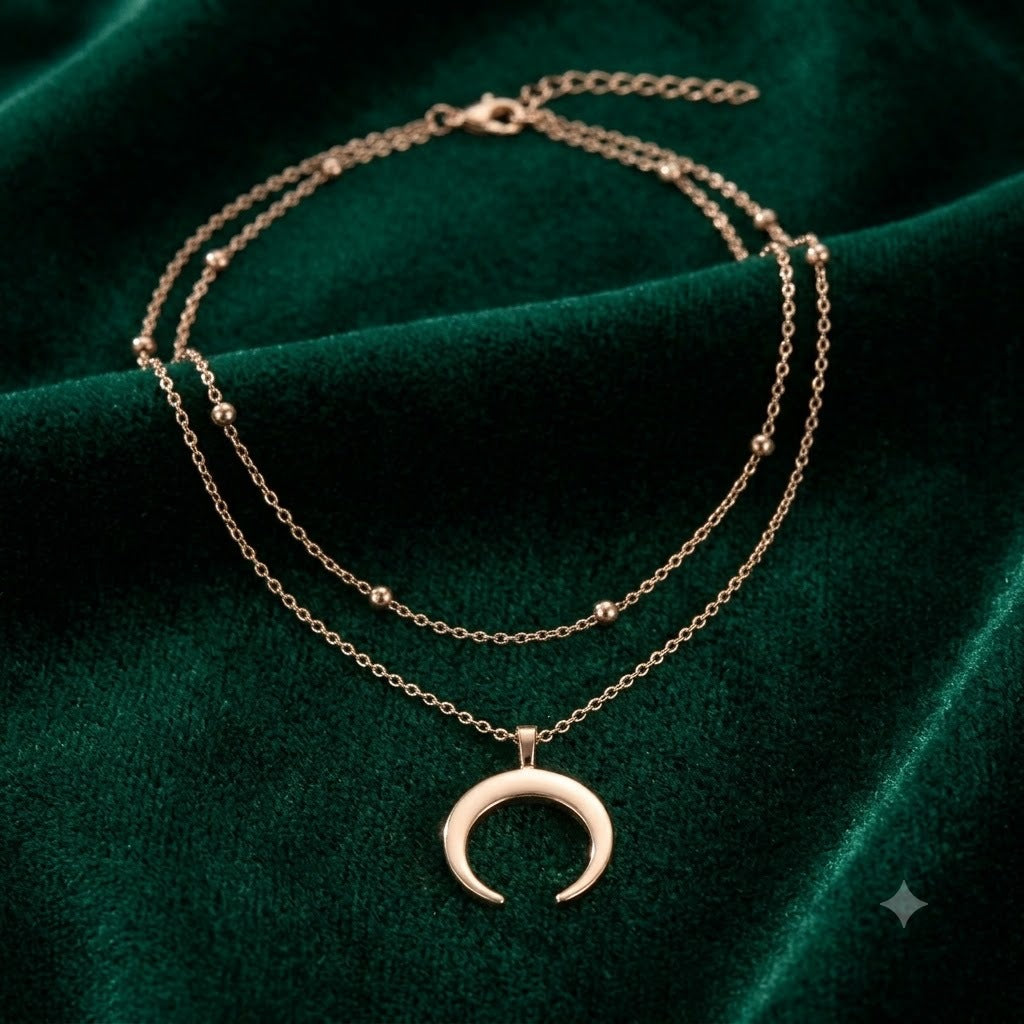 Layered Crescent Moon Pendant Necklace Stornfield