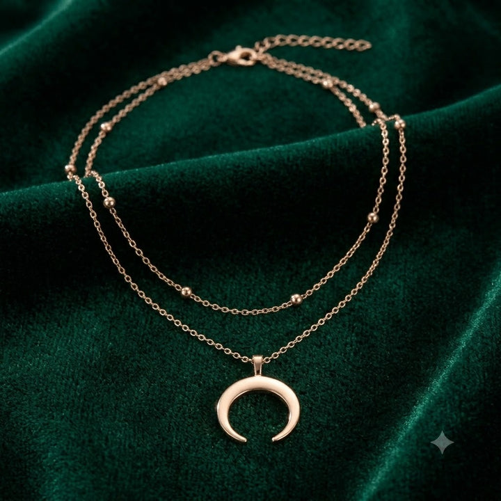 Layered Crescent Moon Pendant Necklace Stornfield