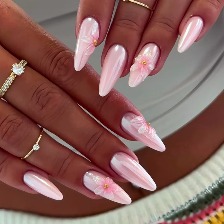 Floral-Decorated Stiletto Press-On Nail Art Stornfield