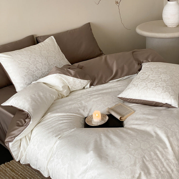 Floral Jacquard Reversible Duvet Cover Set with Silky Sateen Finish