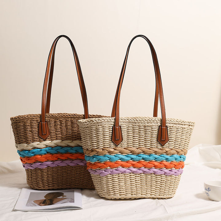 Curvy straw bag with colorful woven accents Stornfield