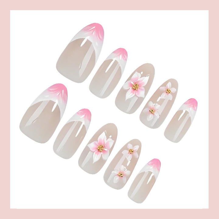Artificial nail set with romantic flower and ombre effects Stornfield