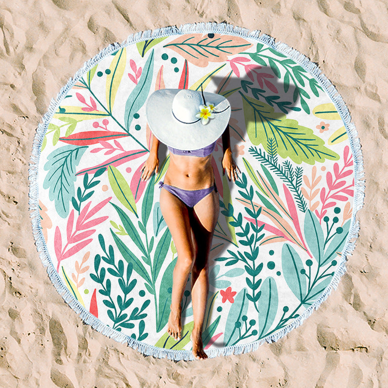 Round beach towel with artistic lotus design Stornfield
