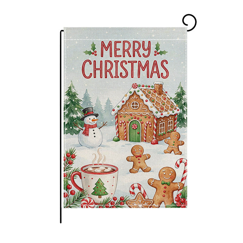 Heavy-Duty Weather-Resistant Burlap Garden Flag Featuring Welcome Script and Plaid Gnome Duo Illustration