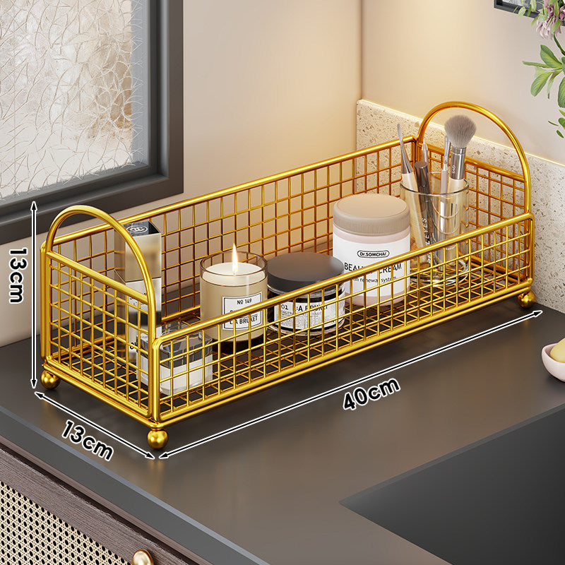 Grid Metal Countertop Vanity Storage Caddy with Raised Feet and Dual Arch Handles