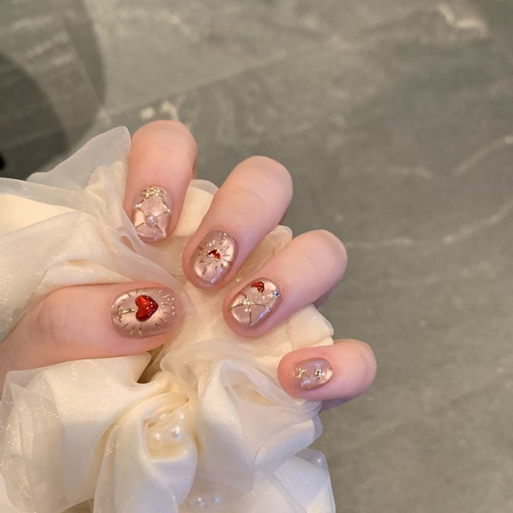 Artistic Heart-Themed Press-On Nail Art Set Stornfield