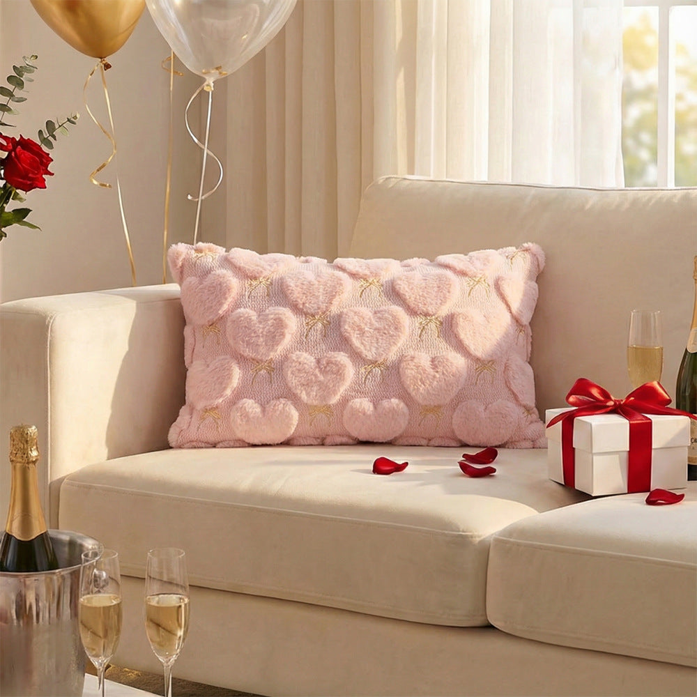 Valentine's Plush Heart Embossed Decorative Throw Pillow Cover