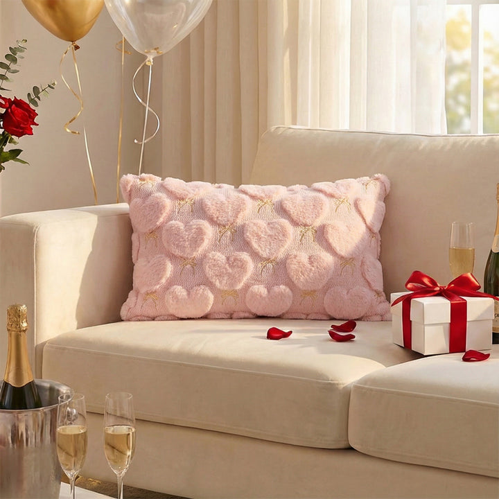 Valentine's Plush Heart Embossed Decorative Throw Pillow Cover