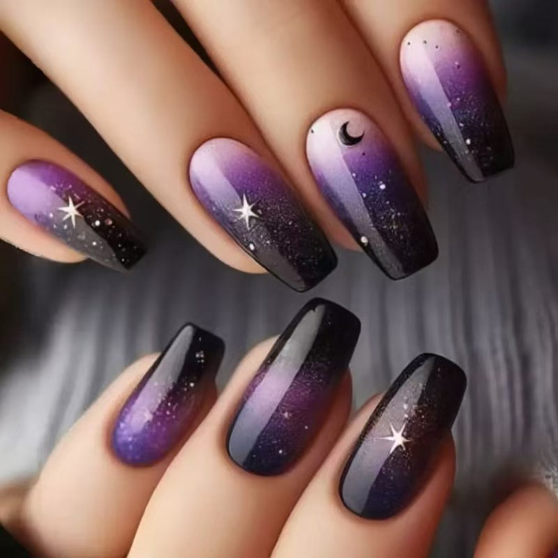 Glamorous artificial nails with starry sky design Stornfield