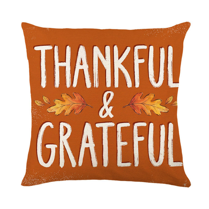 Autumn Harvest Cotton-Linen Square Throw Pillow Cover with Thanksgiving Turkey and Pumpkin Print
