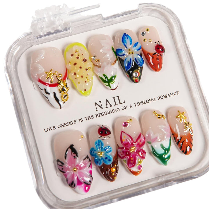 3D Floral Design Press-On Nail Set