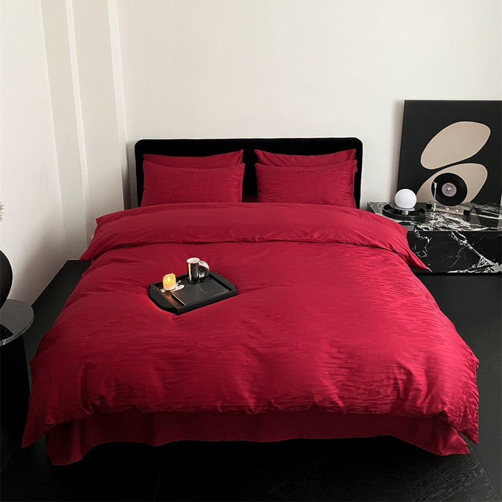 Luxurious cotton satin bedding set with fine wave texture and hotel closure