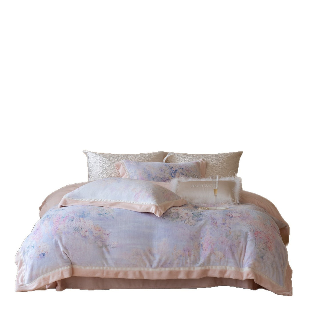 Pastel Watercolor Floral Brushed Microfiber Duvet Cover Set with Faux-Fur Accent Pillow