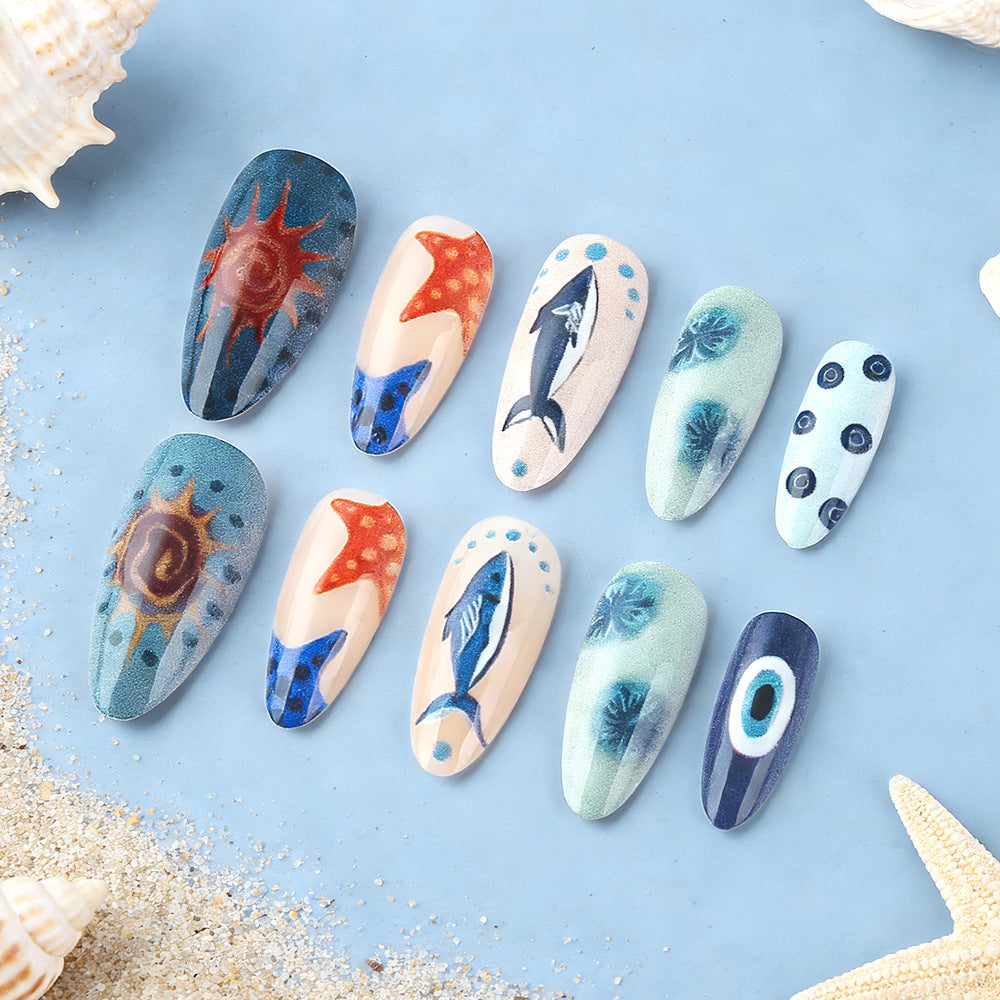 Ocean-Inspired Artistic Press-On Nails Stornfield