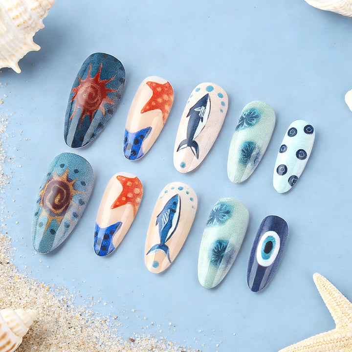 Ocean-Inspired Artistic Press-On Nails Stornfield