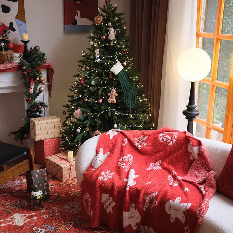 Oversized Plush Holiday Sherpa Throw Blanket with Festive Gingerbread and Snowflake Jacquard