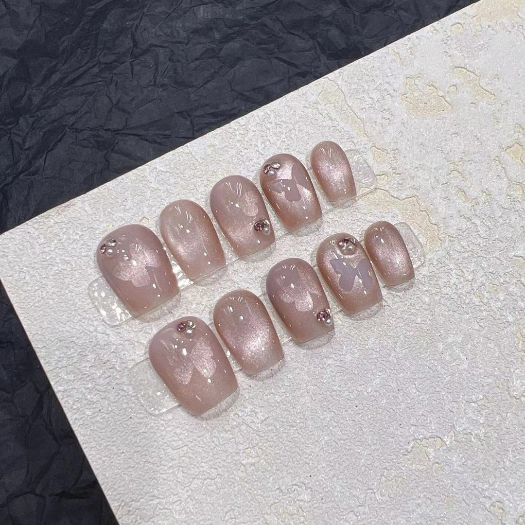 Elegant Press-On Nail Set with Rhinestone Details Stornfield