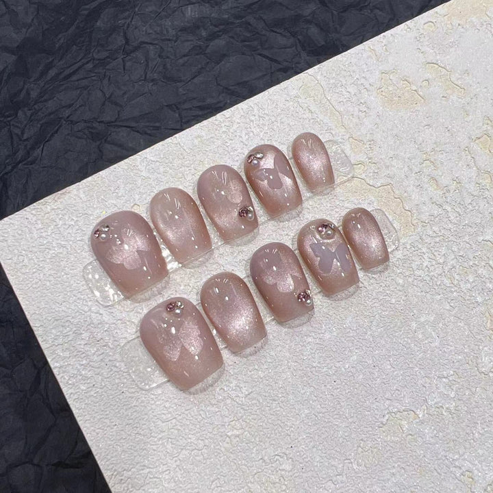 Elegant Press-On Nail Set with Rhinestone Details Stornfield