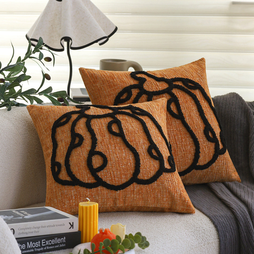Square seasonal decorative pillow cover in autumn style with 3D pumpkin tufting and coarse linen look Stornfield