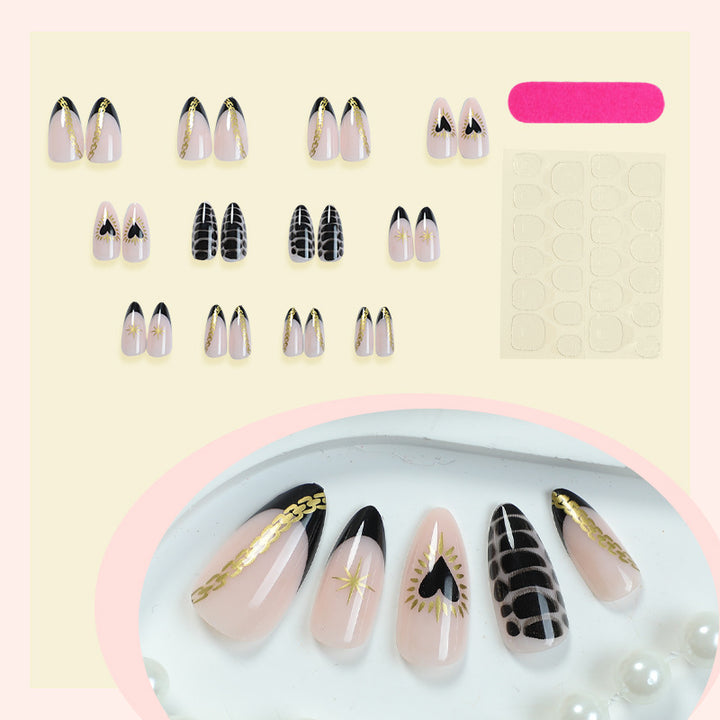 Decorative Press-On Nail Set with Artistic Heart and Star Designs Stornfield