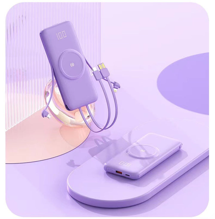 Portable power bank with wireless charging function and integrated charging cable Stornfield