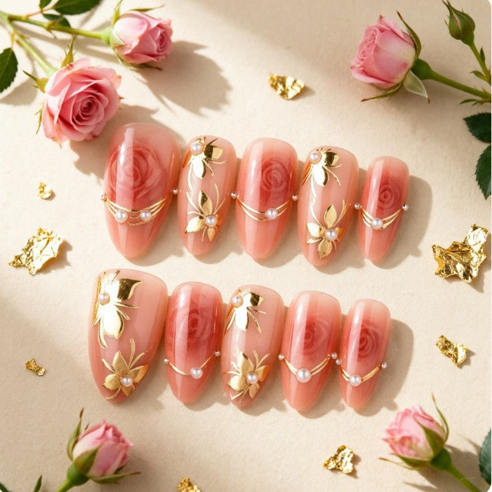 Artistic Nail Tips with Elegant Gold Jewelry Stornfield