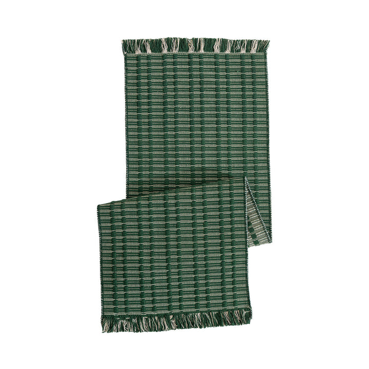 Handwoven plaid made of cotton with structured stripes and fringes