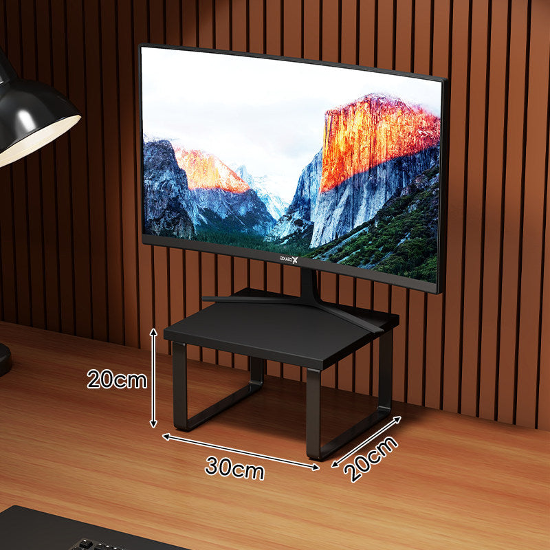 Elevated Wooden-Top Metal Monitor Stand with Under-Storage Shelf