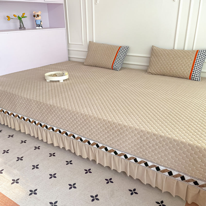 Quilted Ruffled Bed Skirt and Deep-Fit Mattress Protector Set