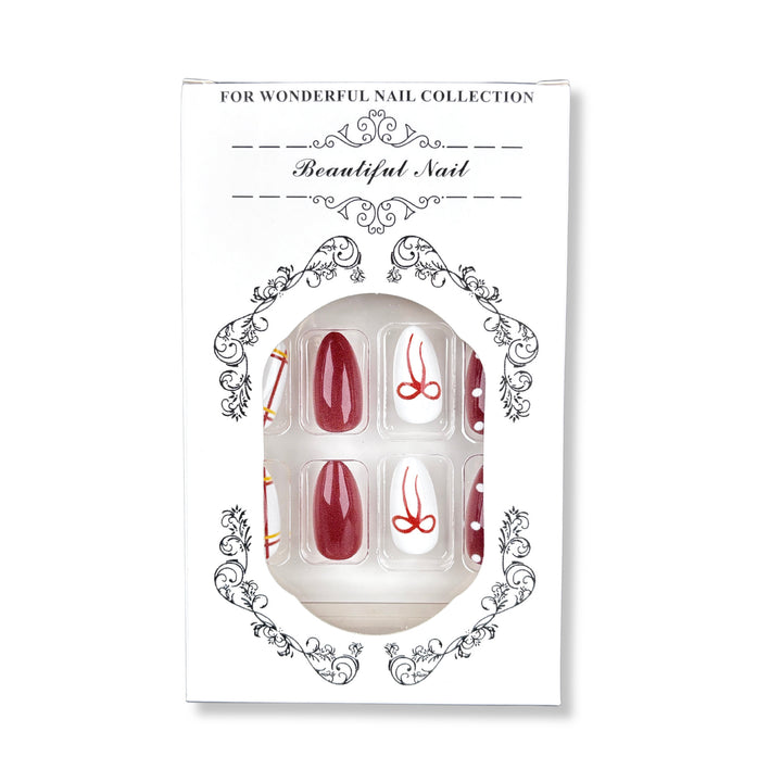 Decorative Press-On Nail Art Set with Bow and Polka Dot Design