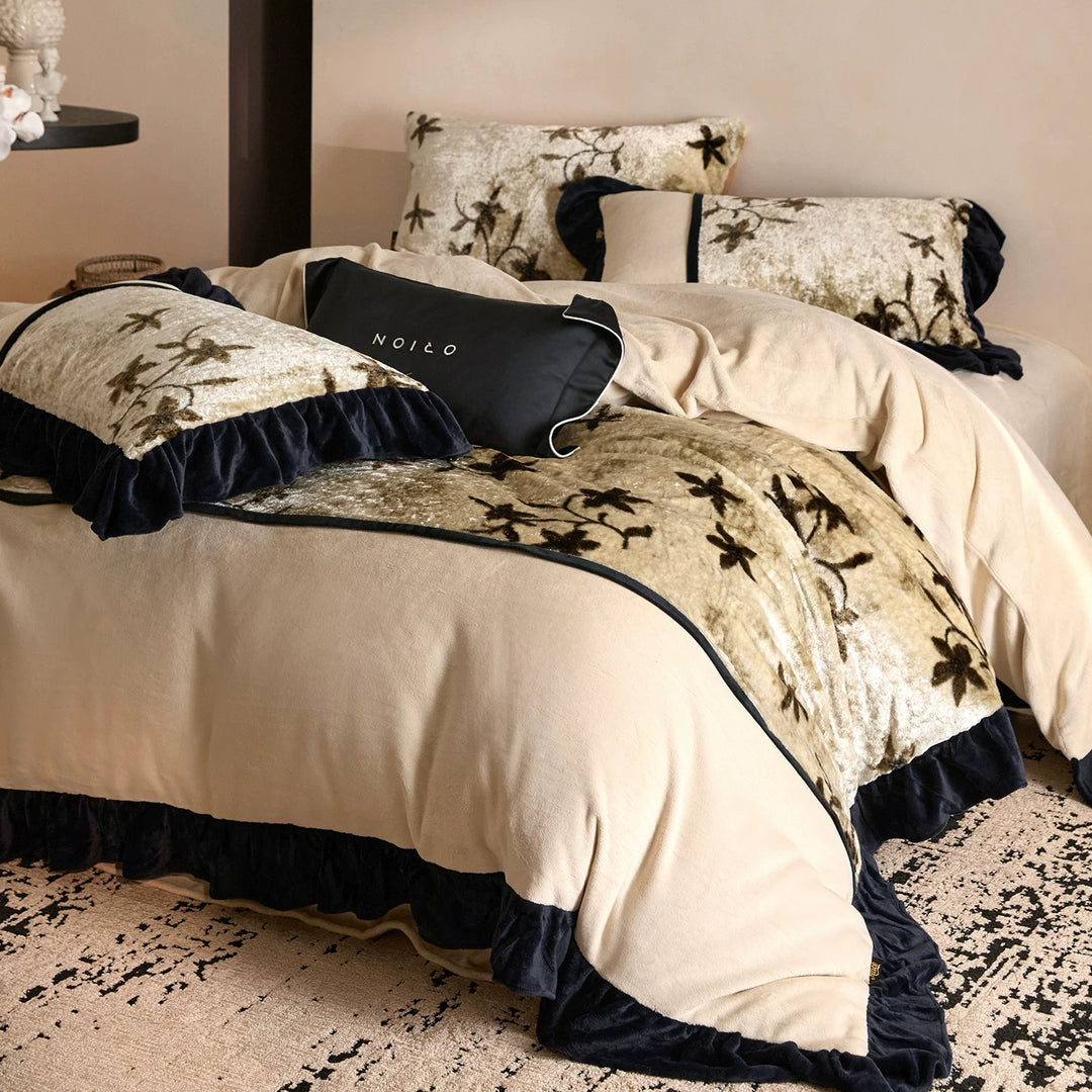 Plush Embossed Velvet Floral Bedspread and Pillow Shams Set